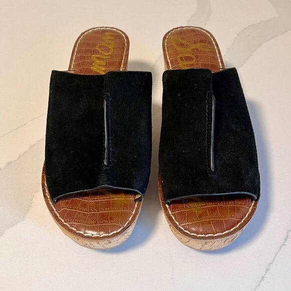 Sam Edelman Ranger Black Suede Cork Wedge Mules Size 10 - Picture 2 of 15